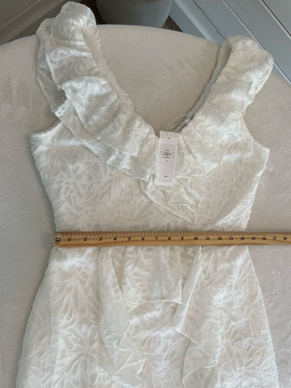 NWT Senlis Size M White Floral Textured Ruffle Maxi Dress Sleeveless Pockets - Picture 16 of 17